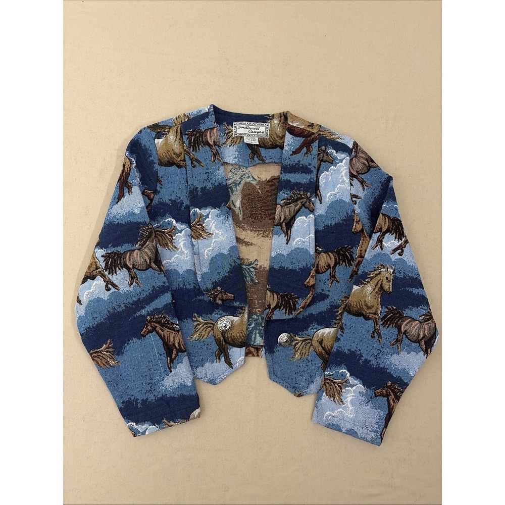 SOUTHWEST CANYON Vintage 90's Blue Tapestry Galloping Horses Women's  Jacket L